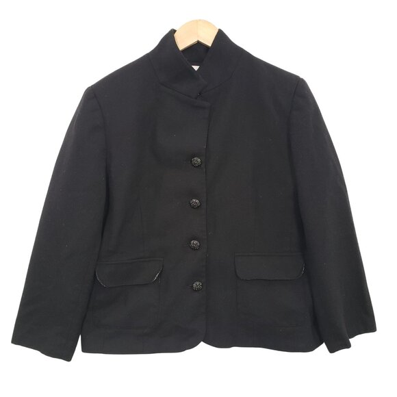 Vintage Sag Harbor Black Wool Button Up Blazer Jacket Size 16 90s Leopard Print - Picture 2 of 6